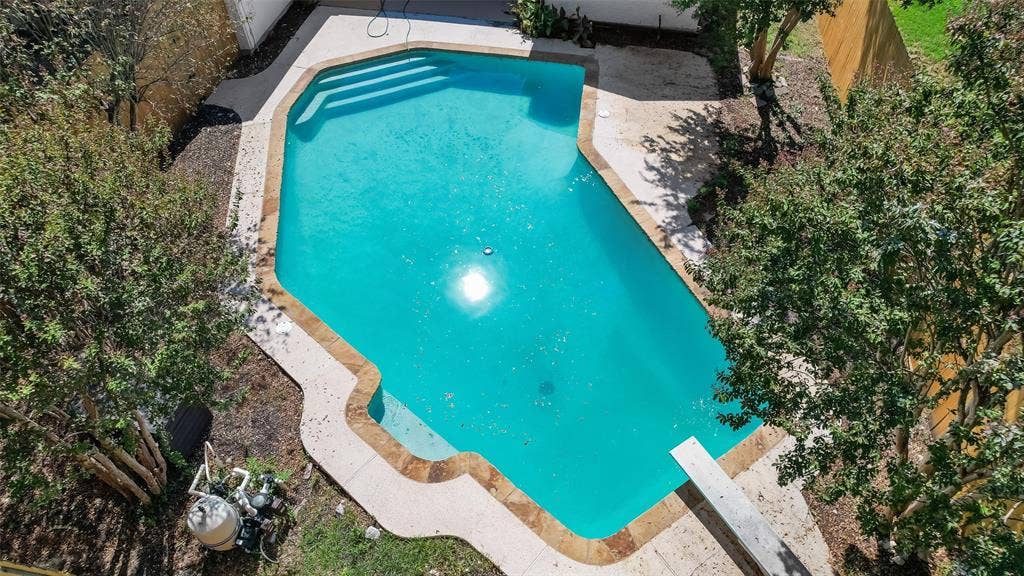 1903 Clemson Drive, Richardson, TX 75081 Outdoor swimming pool with concrete decking, integrated steps, and a diving board