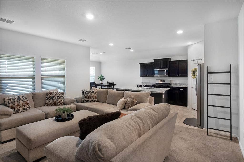 Family Living Room looking towards Kitchen, Nook