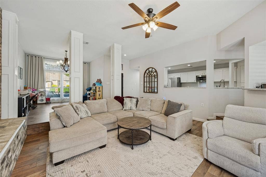 Living Room Open to Dining and Kitchen