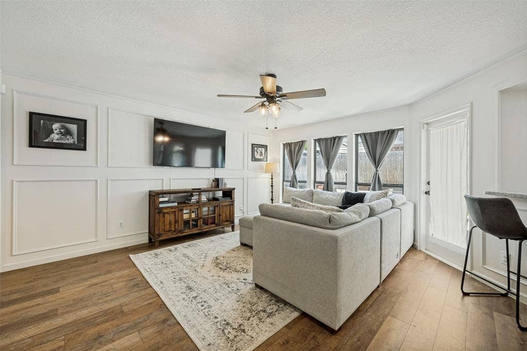 Family Room with Laminate Wood Floors