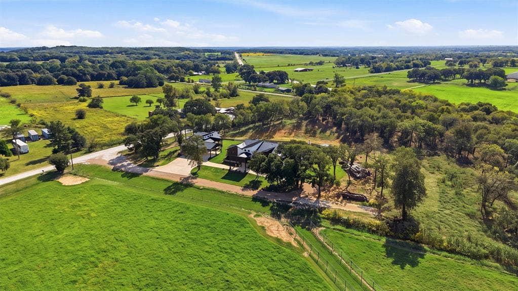 Aerial view of the front of the property
