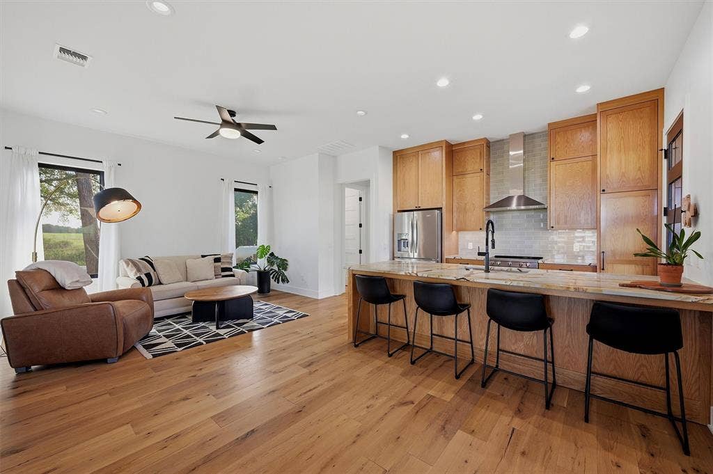 Casita - open floor plan with living space adjoining dining/kitchen area