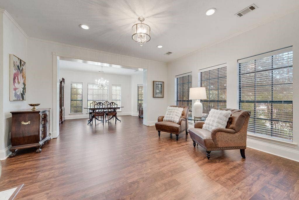 Living room with adjacent dining.