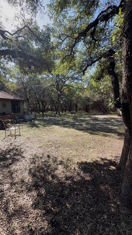 177 Highline Road, Valley Mills, TX 76689 Spacious grounds featuring mature oak trees with natural canopy coverage, gravel and dirt pathways, and open lawn areas