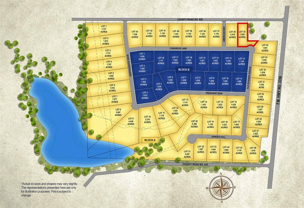 3004 Congress Lane, Anna, TX 75409 Subdivision Plat. Illustrating the layout of lots, roads, and land features within the property