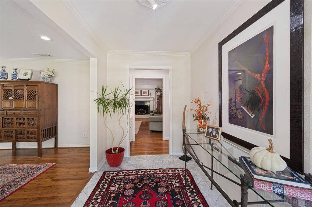 4521 Nashwood Lane, Dallas, TX 75244 Foyer featuring marble flooring, hardwood flooring, and recessed lighting