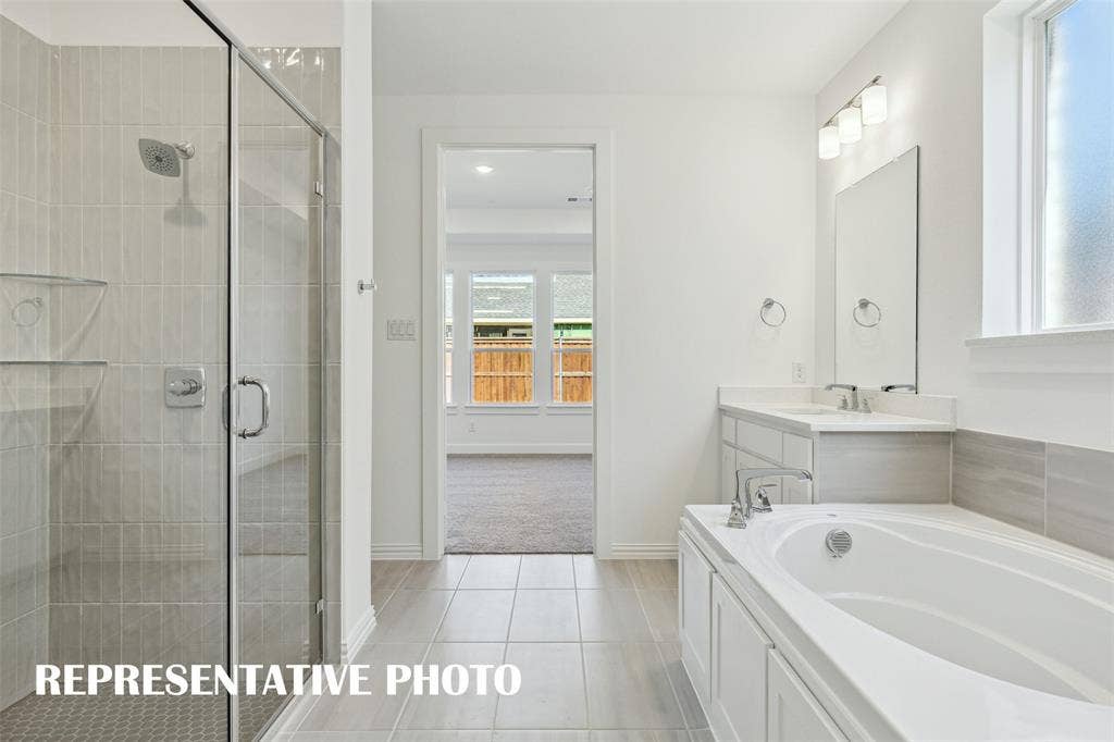 5401 Roselyn Way, McKinney, TX 75070 You'll enjoy long, luxurious showers in this oversized walk-in shower when you call this over the top owner's suite your own! REPRESENTATIVE PHOTO