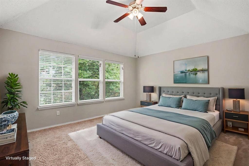 Virtually staged primary bedroom