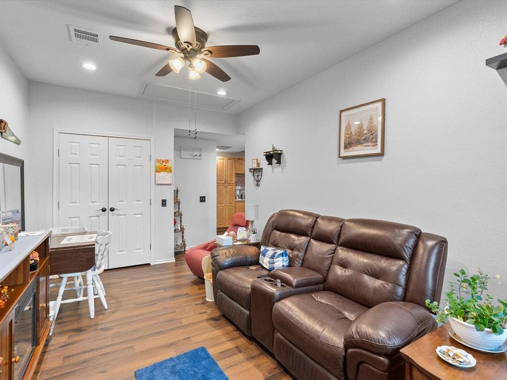 3303 Felicia Court, McKinney, TX 75070 Interior space featuring wood-finish flooring, recessed lighting, and a ceiling fan with integrated light fixture