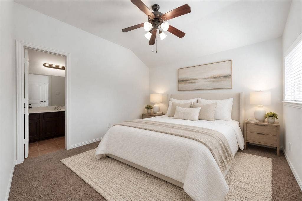 8617 Trolley Trail, McKinney, TX 75070 Virtually staged 2nd-Bedroom Suite with ensuite bathroom.