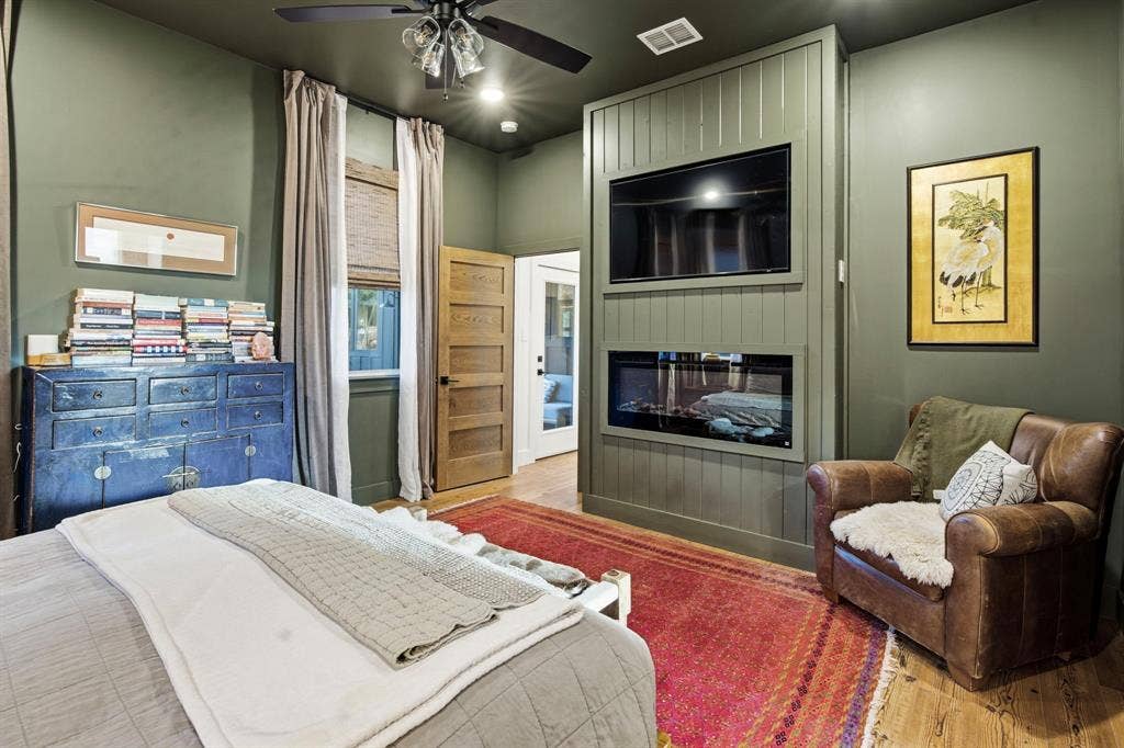 316 Zion Forest Trail, Poolville, TX 76487 Primary bedroom electric fireplace