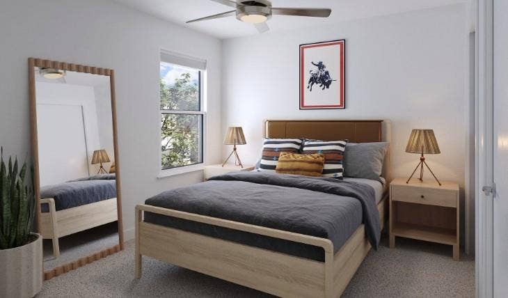 9801 Plainfield Drive, #WW9807, Fort Worth, TX 76108 Carpeted bedroom featuring ceiling fan