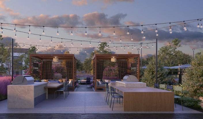 9801 Plainfield Drive, #WW9807, Fort Worth, TX 76108 Patio terrace at dusk with an outdoor living space, a patio area, and area for grilling