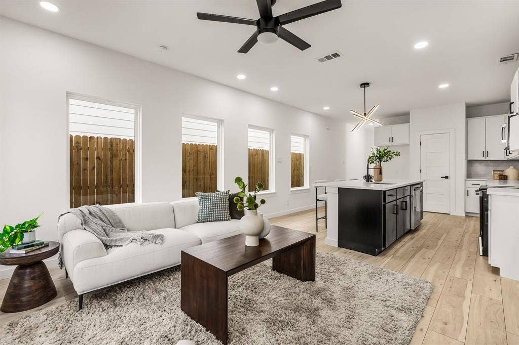 2232 Hooper Street, Dallas, TX 75215 Recessed lighting, wood-finish flooring, and a contemporary ceiling fan