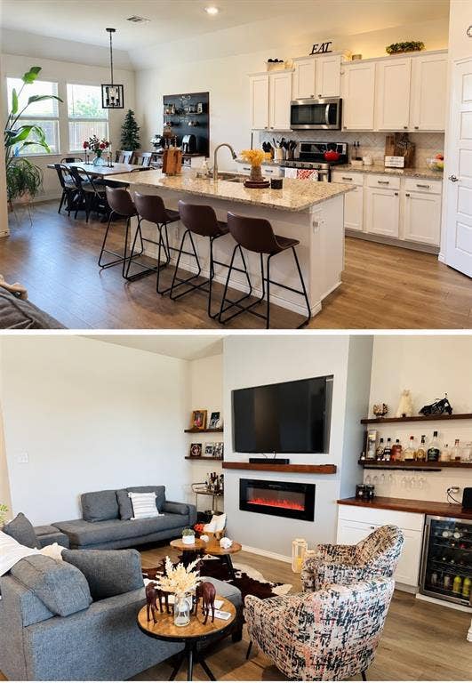 Property Interior. Illustrating the kitchen, dining, and living areas within the property