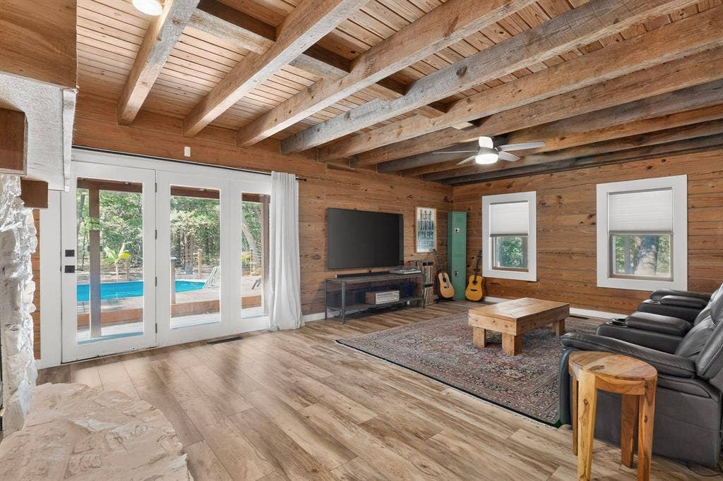 Wood Beam Ceilings, Doors overlooking the back