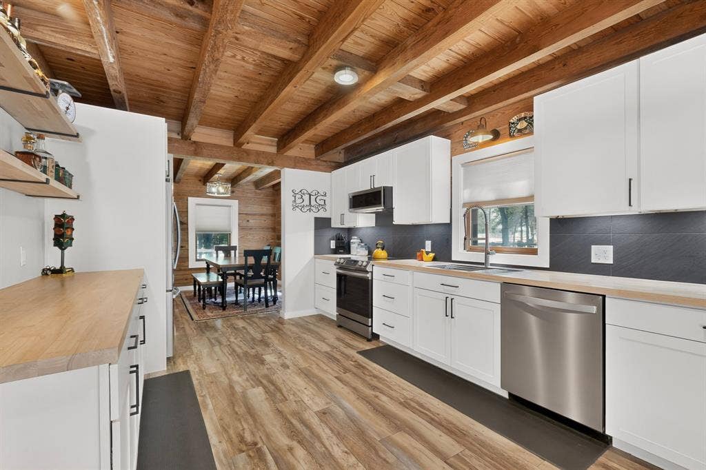 Stainless Steel Appliances, Butcher Block Countertops