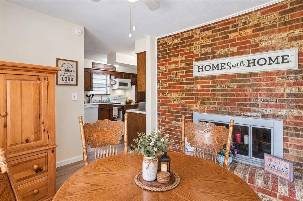 Dining Room with see through fireplace to the Living Room