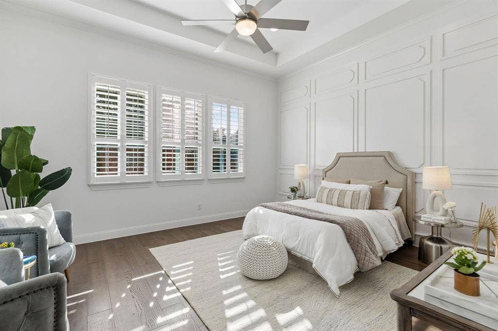 Downstairs Primary Bedroom, beautiful wood paneling detail.