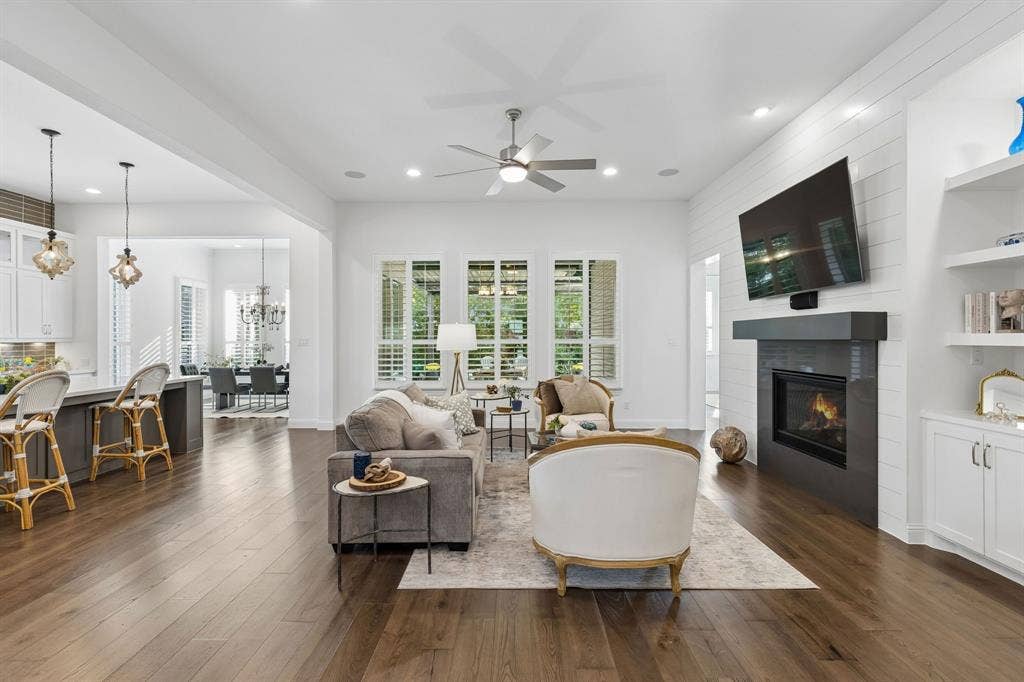 Gas Fireplace in Family Room, Beautiful builtins for storage and showcasing your art, favorite books, exquisite pieces