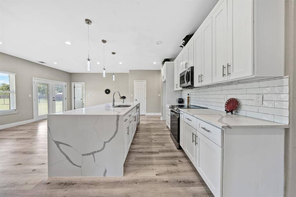 Quartz Waterfall Counter on Island