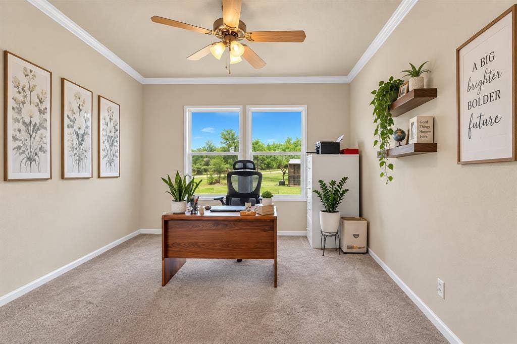 213 River Front Drive, Cedar Creek, TX 78612 Neutral tone wall paint with crisp white crown molding