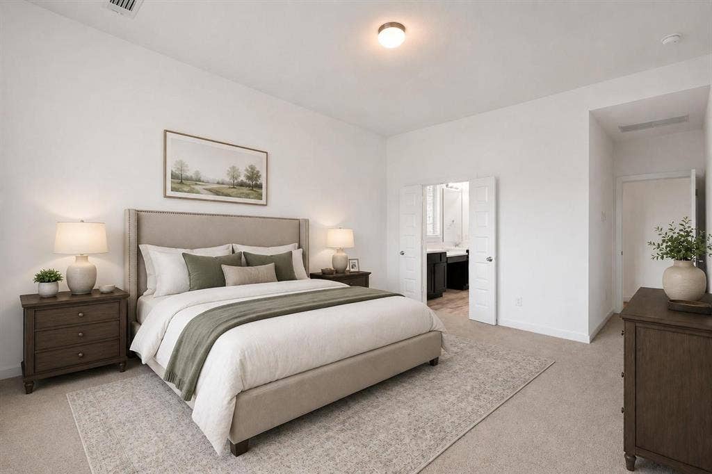 2466 San Marcos Drive, Forney, TX 75126 Neutral-toned carpeting, high ceilings, flush-mount lighting, and dual-panel swinging doors