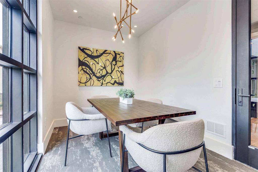 4020 McEwen Road, #9121, Farmers Branch, TX 75244 Dining area featuring a chandelier and recessed lighting