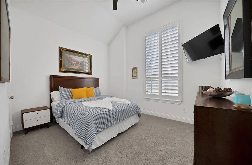 15032 Chipwood Drive, Aledo, TX 76008 Front Bedroom, custom shutters, walk in closent, ceiling fan light combo