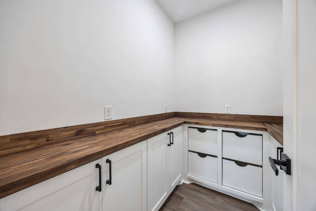 Large pantry with butcher block