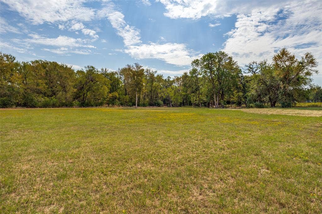 Expansive open field featuring natural tree lines