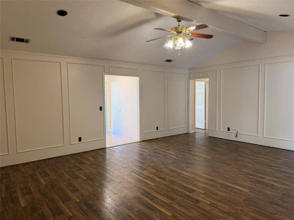 2408 Skiles Drive, Plano, TX 75075 Wood-finish flooring throughout, recessed lighting, and a ceiling fan with light fixture
