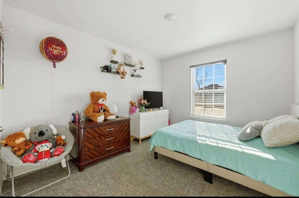 6535 Sand Dune Way, Princeton, TX 75407 Neutral-toned wall-to-wall carpeting, single-hung window with horizontal blinds, and recessed ceiling lighting
