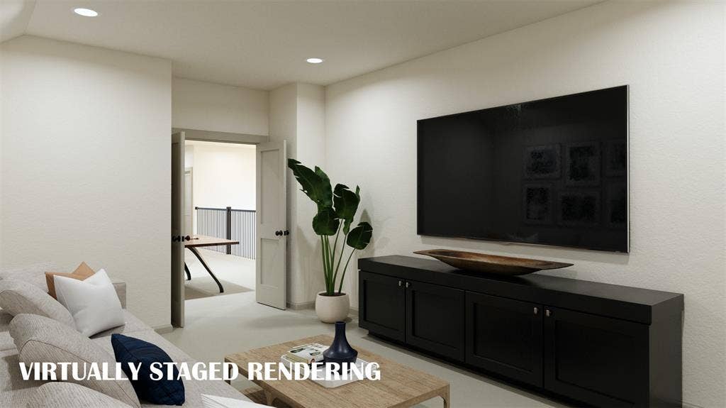 1386 Misted Mews, Frisco, TX 75033 Everyone will enjoy family movie nights in this wonderful media room! VIRTUALLY STAGED RENDERING