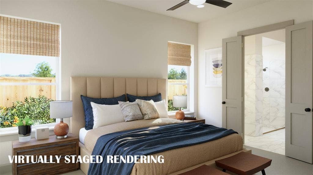 1386 Misted Mews, Frisco, TX 75033 Peaceful and relaxing, this main floor owner's suite is a dream come true! VIRTUALLY STAGED RENDERING
