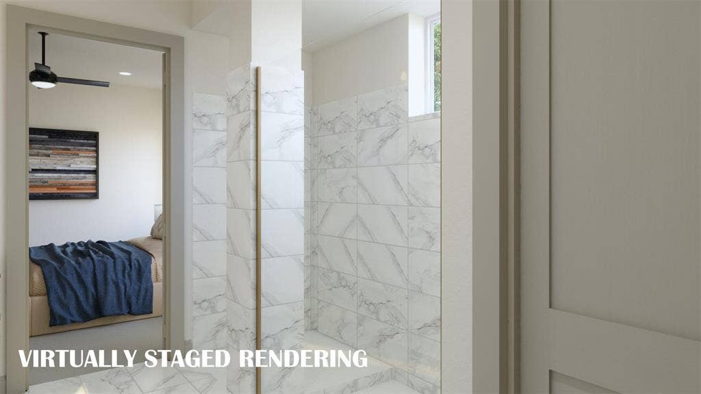 1386 Misted Mews, Frisco, TX 75033 The owner's bath oversized walk in shower is the perfect place to start or end your day! VIRTUALLY STAGED RENDERING