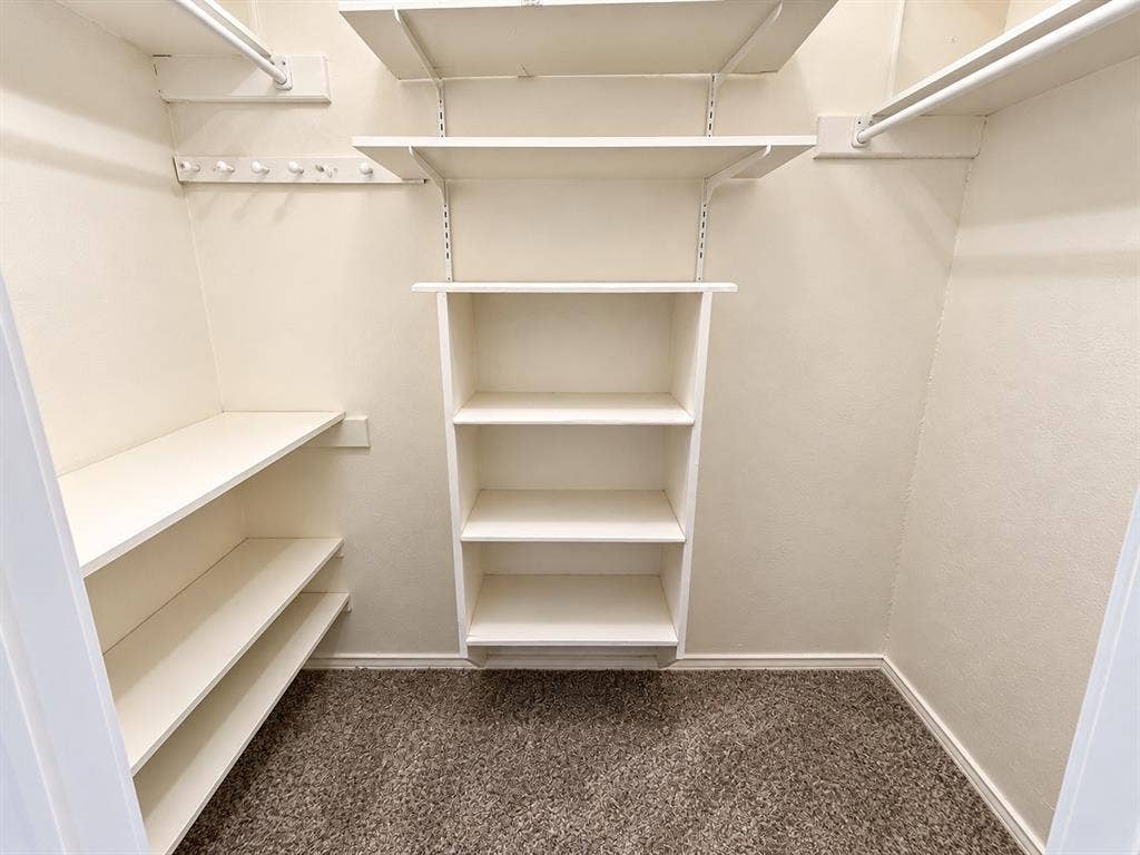 1444 Marlene Place, DeSoto, TX 75115 Walk-in closet with carpet flooring, built-in shelving, and hanging rods