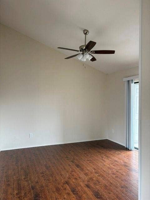 5335 BENT TREE FOREST Drive, #288, Dallas, TX 75248 Vaulted ceiling with a ceiling fan light fixture, wood-finish flooring, and a sliding glass door