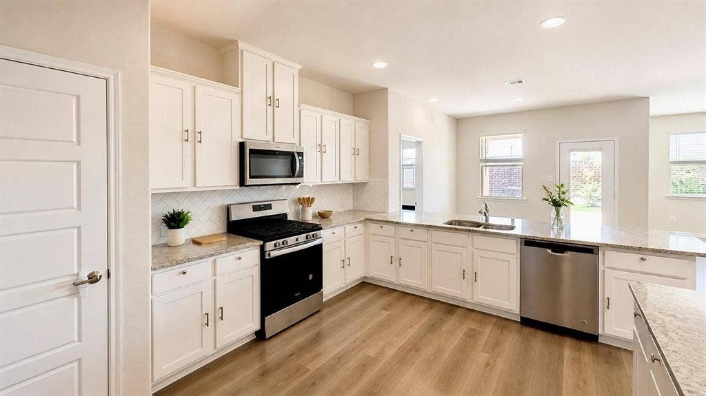 Generous countertop and cabinet storage