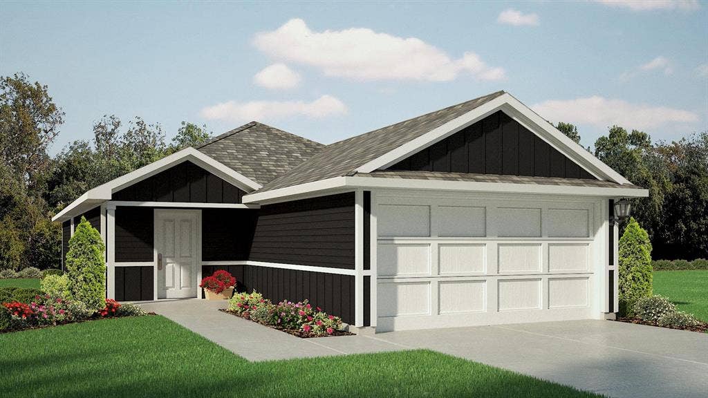 1612 DENIM Street, Denton, TX 76249 Front Elevation-D.R. Horton's Estero floor plan elevation X-All Home and community information, including pricing, included features, terms, availability and amenities, are subject to change at any time without notice or obligation. All Drawings, pictures, photographs, video, square footages, floor plans, elevations, features, colors and sizes are approximate for illustration purposes only and will vary from the homes as built.