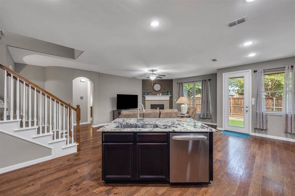 3014 Aurora Mist Drive, Little Elm, TX 75068 Views across the entire back of the house from the kitchen island!