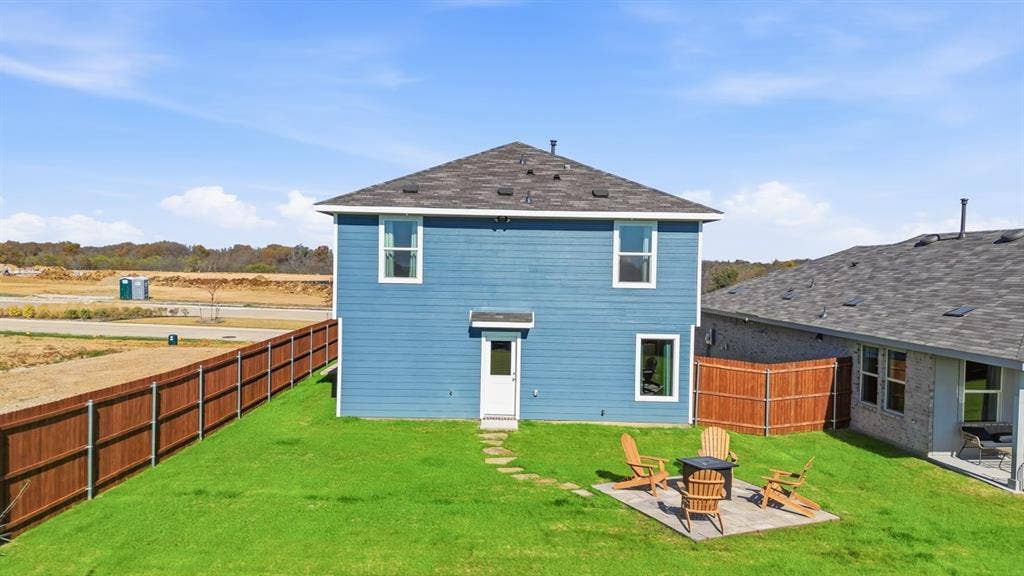 1324 DENIM Street, Denton, TX 76249 Backyard-All Home and community information, including pricing, included features, terms, availability and amenities, are subject to change at any time without notice or obligation. All Drawings, pictures, photographs, video, square footages, floor plans, elevations, features, colors and sizes are approximate for illustration purposes only and will vary from the homes as built.