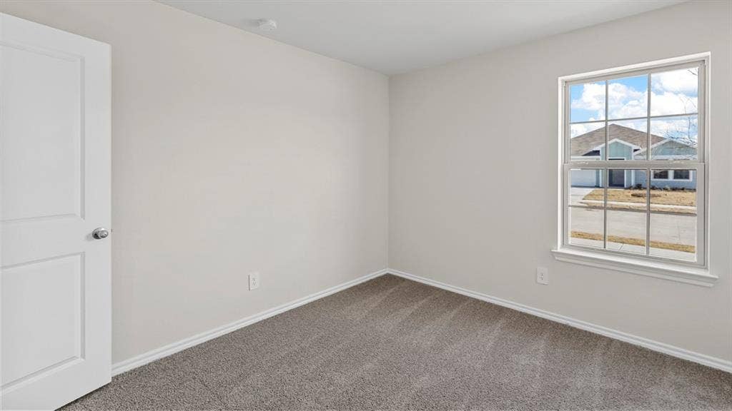 617 Dunham Road, Nevada, TX 75173 Neutral wall paint, white trim, paneled interior door, window with grid, and gray carpet