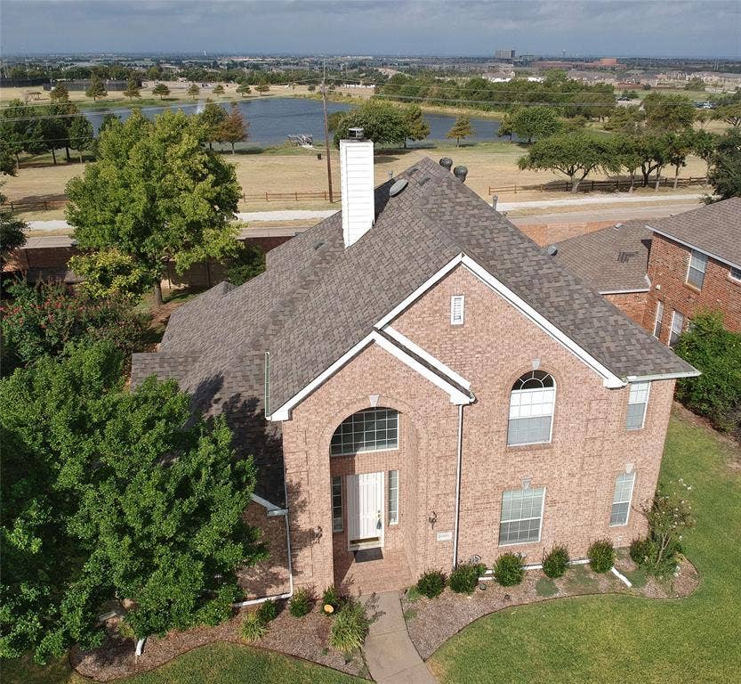areal  view of the house and the lake