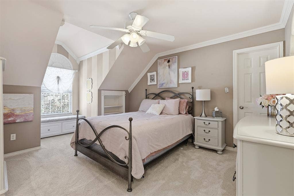 Upstairs guest bedroom with dormer and walk-in closet