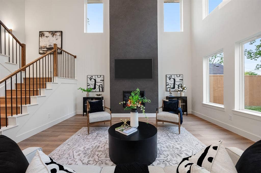 2719 Andrea Lane, Dallas, TX 75228 Charcoal lime wash fireplace.