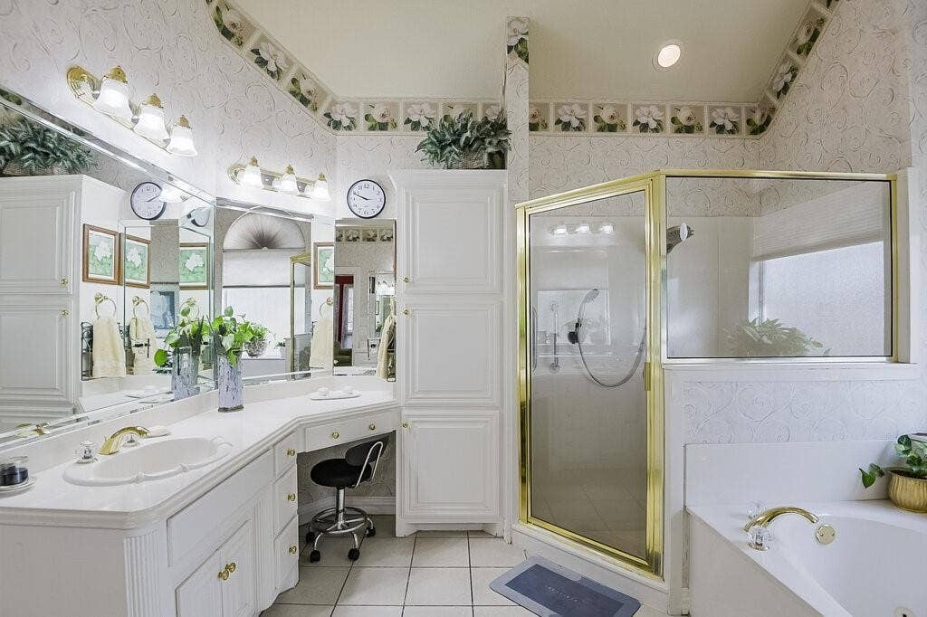 Large walk in shower and jetted tub make this bath extra special.