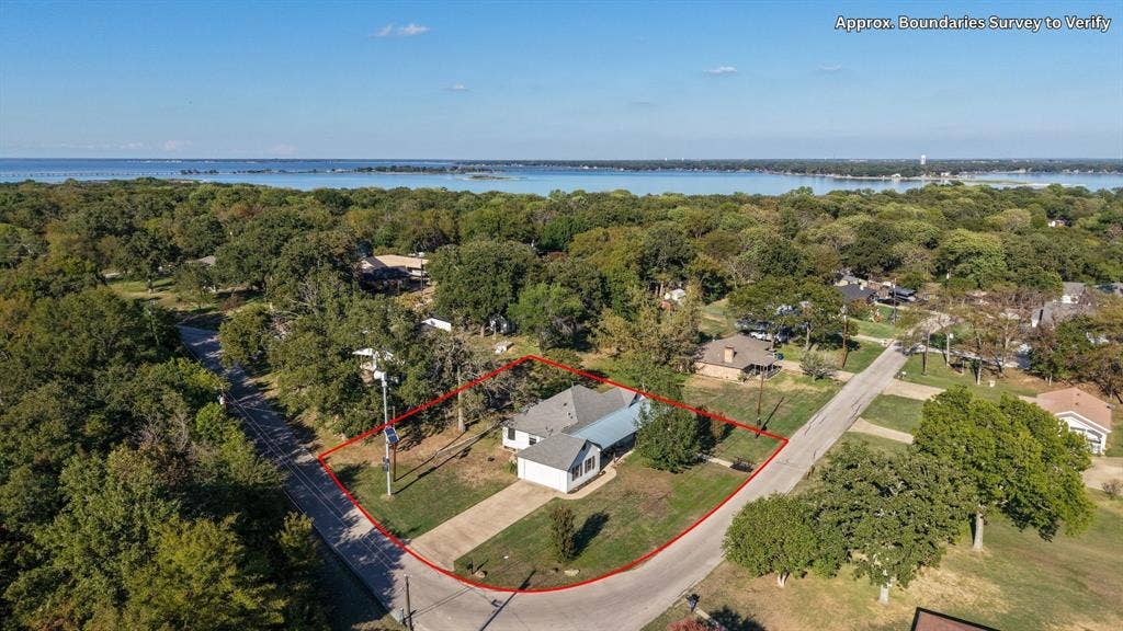409 Oak Creek Drive, Tool, TX 75143 Aerial view showcasing the home's location near Cedar Creek Lake.