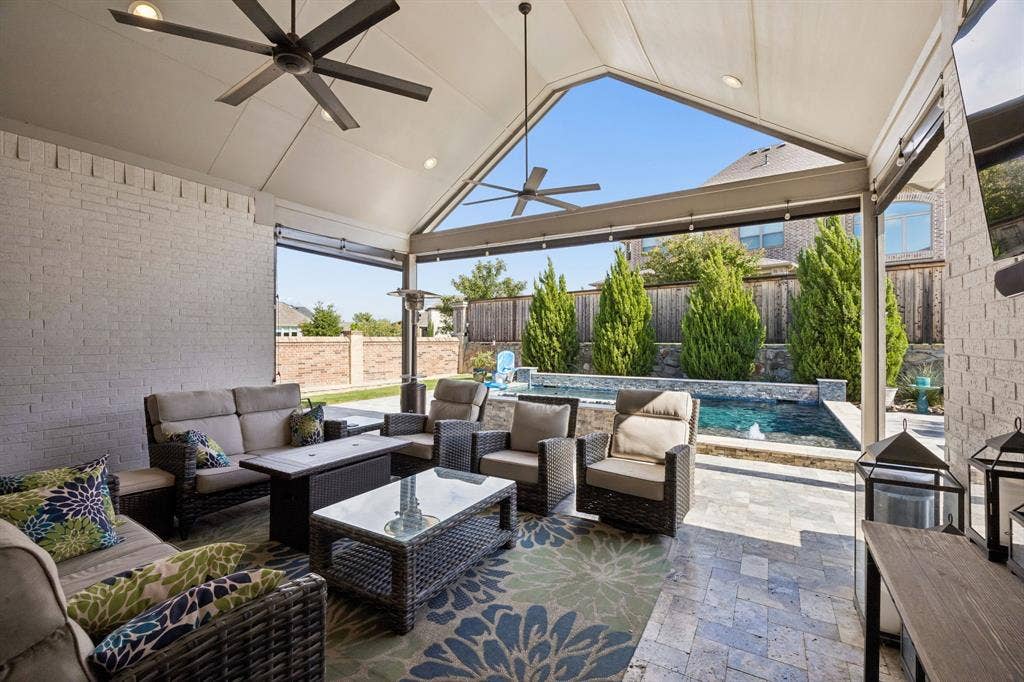 850 Star Meadow Drive, Prosper, TX 75078 Homeowners extended the patio when they added the pool.
