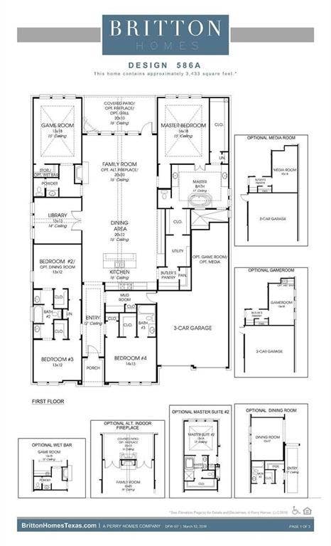 850 Star Meadow Drive, Prosper, TX 75078 Floor plan with the 3 car tandem garage.